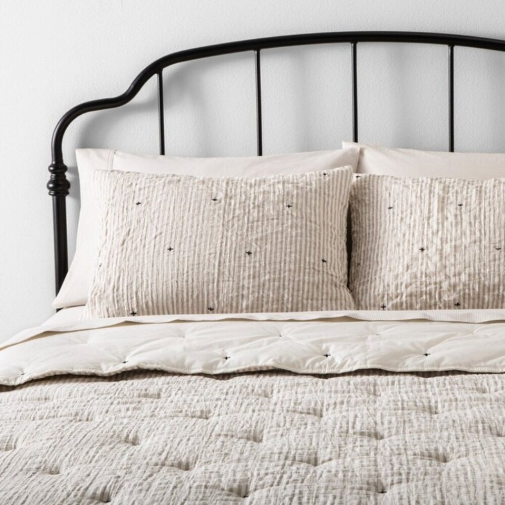 Hearth & Hand 3pc King Stripe and Stitch Embroidery Comforter & Sham